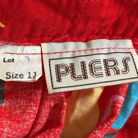 Vintage 80s Pliers Brand Abstract Pattern Red Cotton/Polyester Midi Skirt - Picture 7 of 10